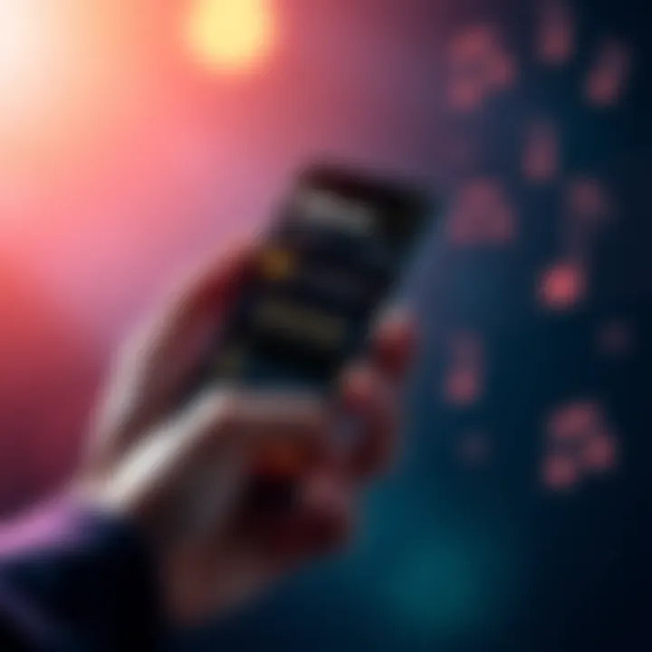 A hand holding a smartphone displaying the Billboard Hot 100 chart alongside Bitcoin symbols and music notes, representing the unique investment strategy.