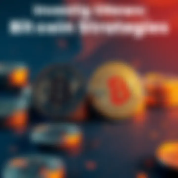A graphic showing Bitcoin coins with two arrows indicating lump sum and dollar-cost averaging strategies.
