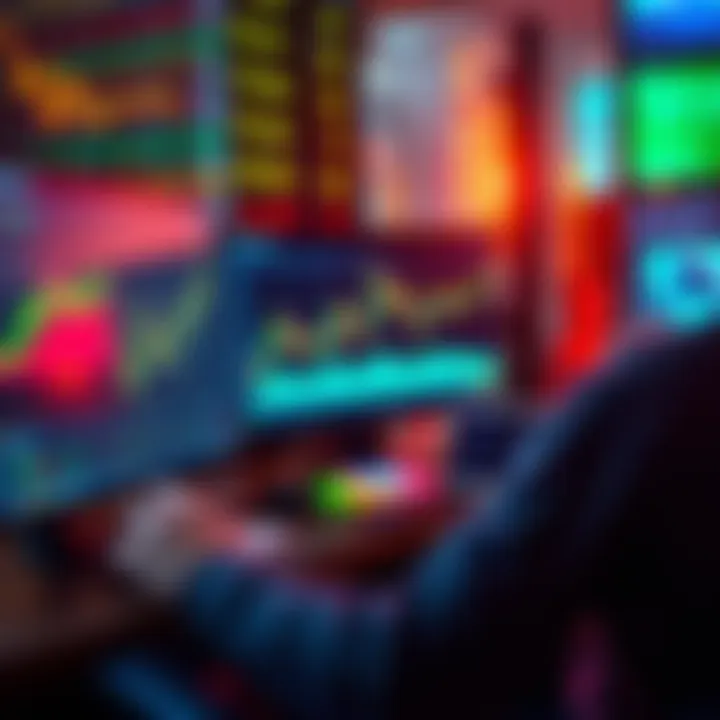 A person analyzing stock market graphs on a computer, focusing on low price trends, symbolizing dollar-cost averaging strategies.