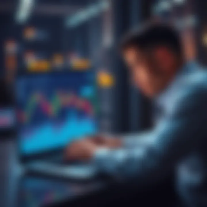 A person analyzing Ethereum price charts on a laptop, contemplating investment strategies for the cryptocurrency market.