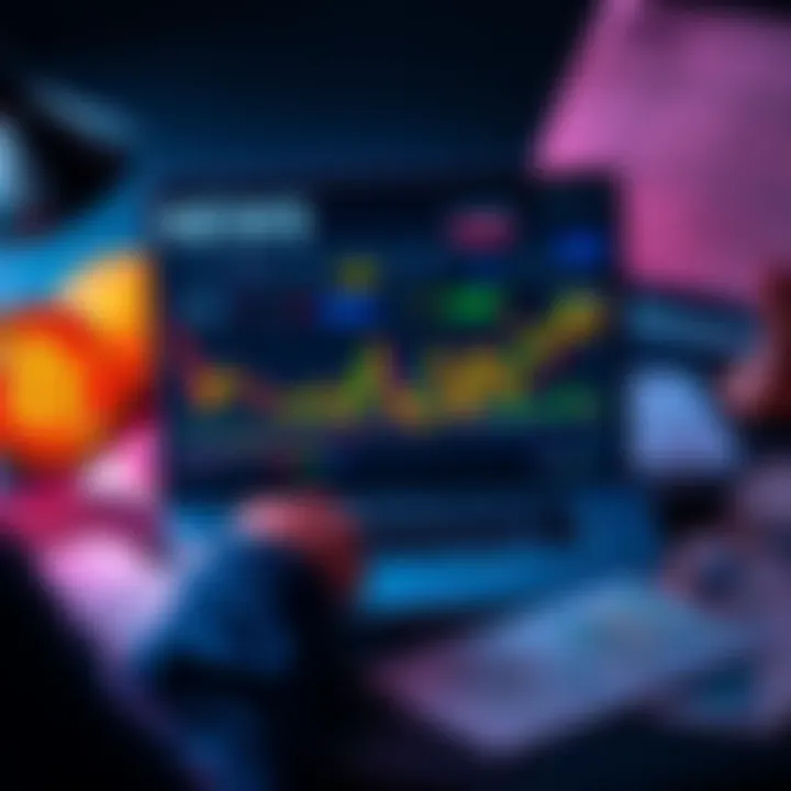 A person studying Bitcoin trends on a laptop with charts and graphs on the screen, surrounded by financial documents.