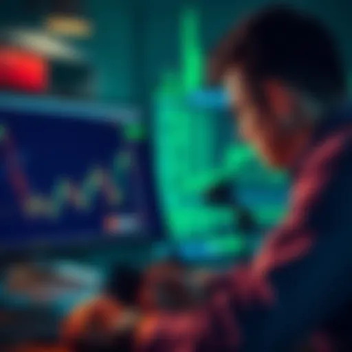 A person looking at Bitcoin charts on a computer screen while considering an investment.