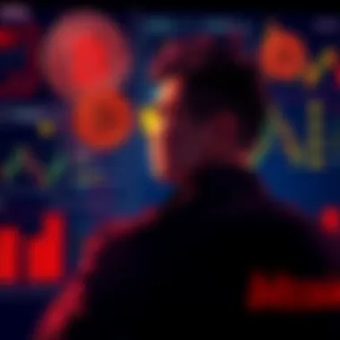 A person contemplating investment choices with Bitcoin graphics and financial charts