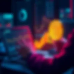A person analyzing market graphs and CRO currency on a laptop, pondering investment choices, with a focus on performance and rewards.