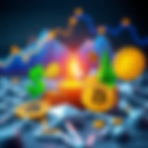 A graphic showing diverse cryptocurrencies like USDT, USDC, SOL, BTC, and ETH with symbols of growth and liquidity, representing high yield investment strategies.