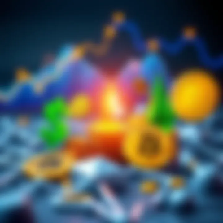 A graphic showing diverse cryptocurrencies like USDT, USDC, SOL, BTC, and ETH with symbols of growth and liquidity, representing high yield investment strategies.