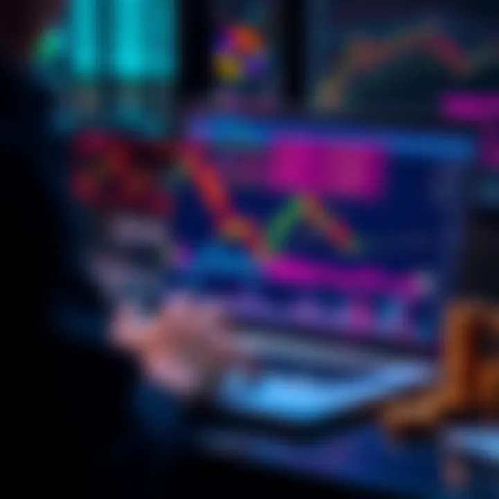 Investing in Cryptocurrency A beginner looking at cryptocurrency charts and market trends on a laptop with graphs and coins displayed