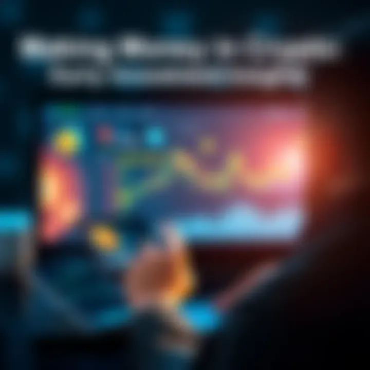 A person examining charts and graphs on a laptop with cryptocurrency symbols, representing early investment opportunities in projects like LitVM.