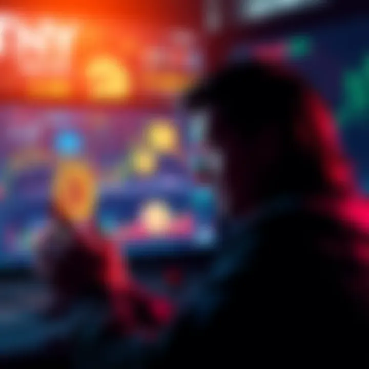 A person analyzing cryptocurrency trends with Bitcoin, Solana, and Chainlink symbols on a screen