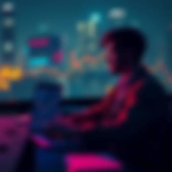 A person looking for advice on DOT validators and airdrops, with a laptop open showing cryptocurrency charts.