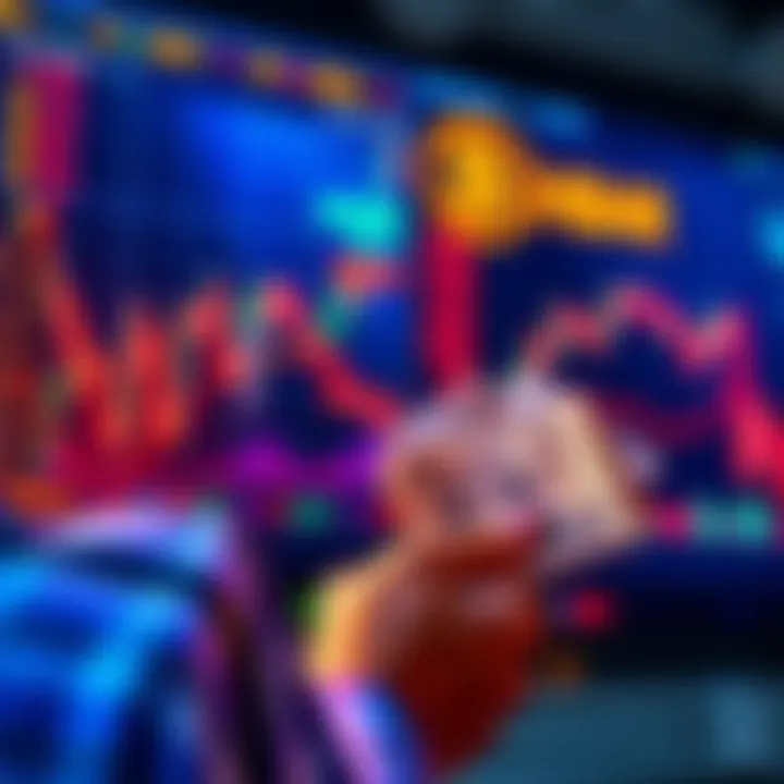 Person analyzing cryptocurrency charts with HBAR logo and cash in hand, contemplating investment decisions