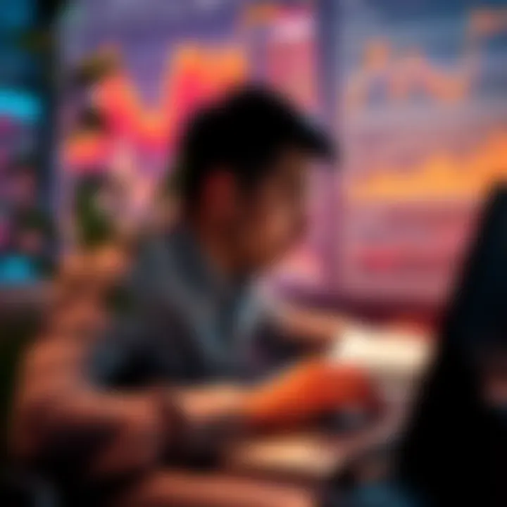 A person analyzing investment options with a laptop and financial charts