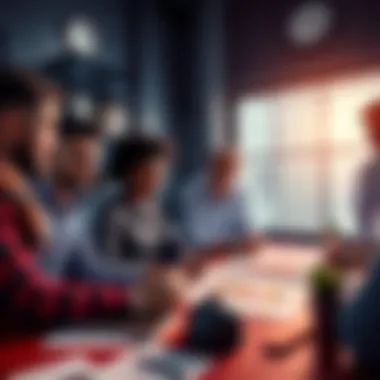 A diverse group of people discussing investment options with charts and graphs on a table