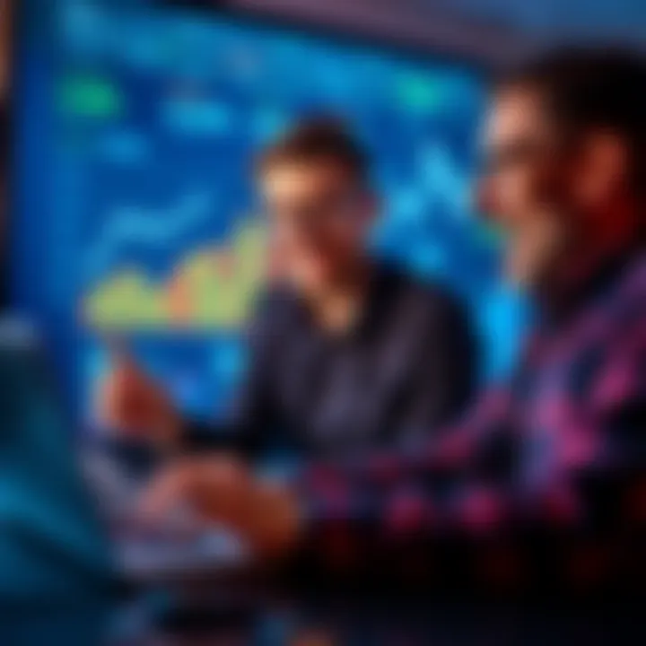 A person looking at financial charts and graphs on a laptop, excited about investment opportunities.