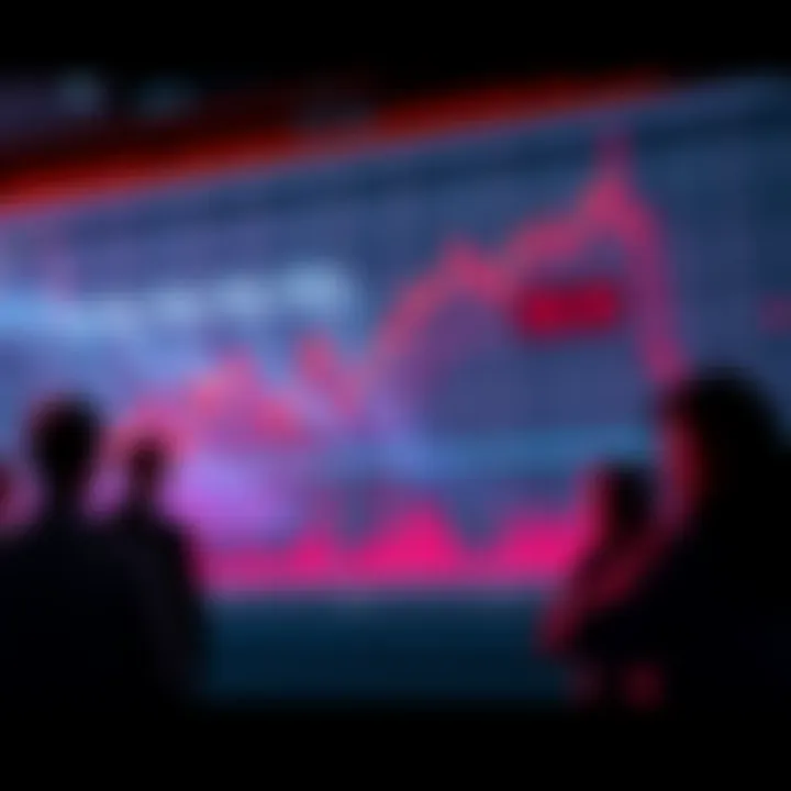 A graphic showing a stock market chart with a downward trend, highlighting a key price point near $0.10 and people considering investing.