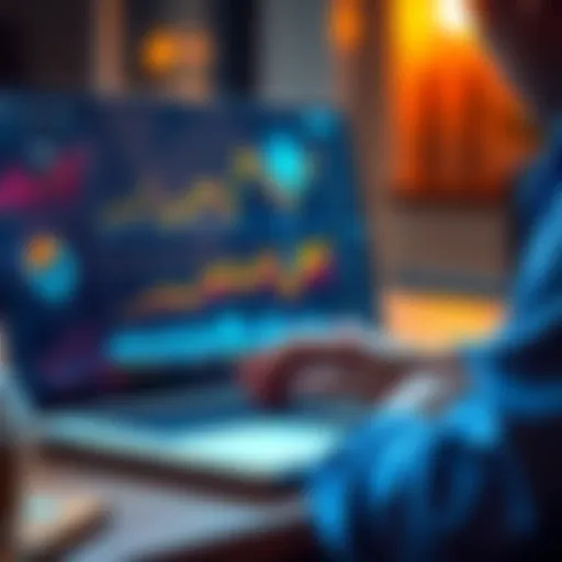 A person analyzing graphs and charts showing Stellar XLM's growth potential on a laptop