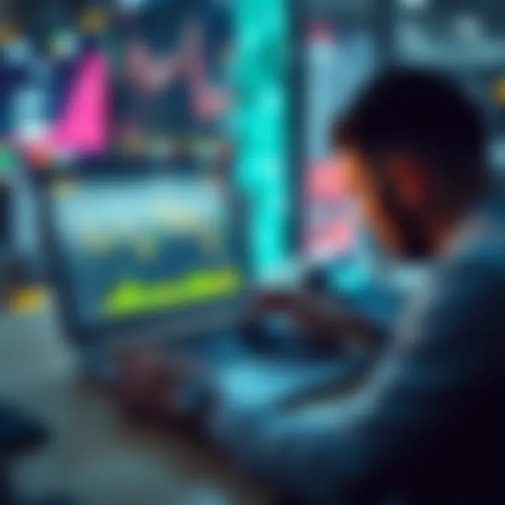 Investing Strategies A person analyzing stock market data on a laptop with financial graphs on the screen, depicting investment strategies.