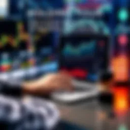 A person analyzing market trends on a laptop with investment charts and graphs displayed.