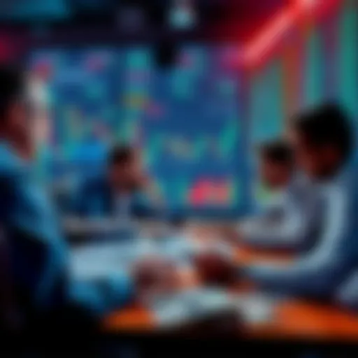 People discussing investment strategies with charts and money on the table