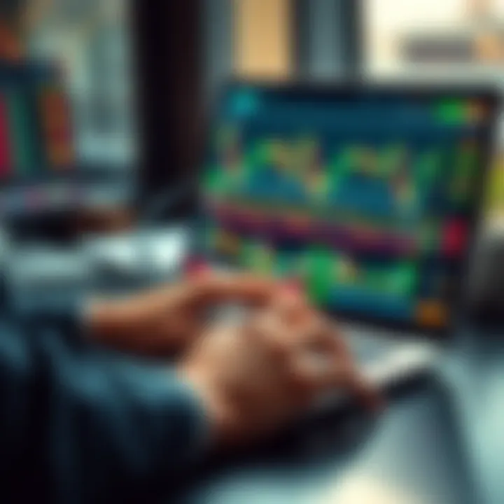 A person analyzing financial charts and graphs on a laptop with stock market data