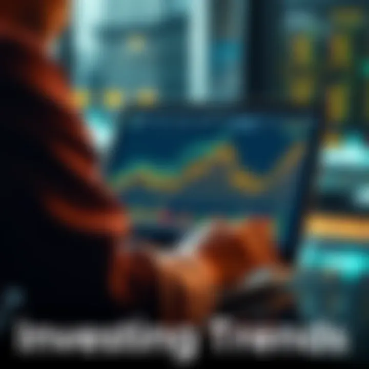 A modern investor analyzing stock trends on a laptop with rising graphs and charts on the screen