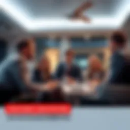 A group of investors discussing strategies in a modern office setting.