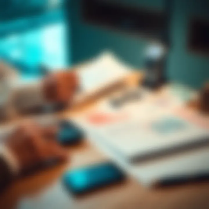 A person reviewing financial documents with a calculator and investment charts on the table