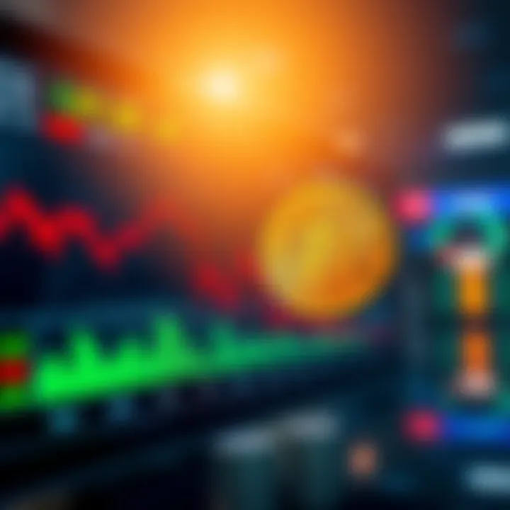 A stock market screen shows a sharp rise and fall in Kura Sushi's stock, reflecting a mix-up in investments, alongside a Bitcoin logo symbolizing its stability in contrast.