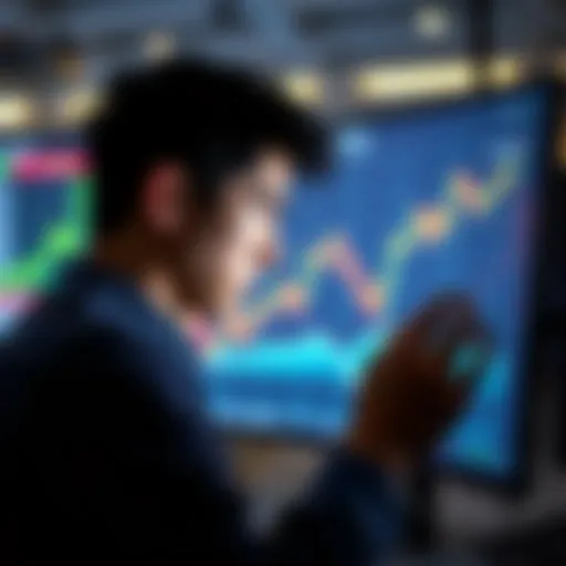 A person looking at fluctuating graphs on a screen, showing the ups and downs of investment performance with a pensive expression.