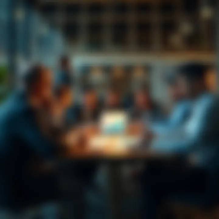 A group of people discussing investment strategies with charts and graphs on a table