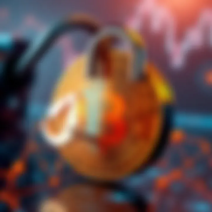 A graphic of a Bitcoin symbol with a lock being cut by a quantum computing symbol, illustrating security threats to cryptocurrency.