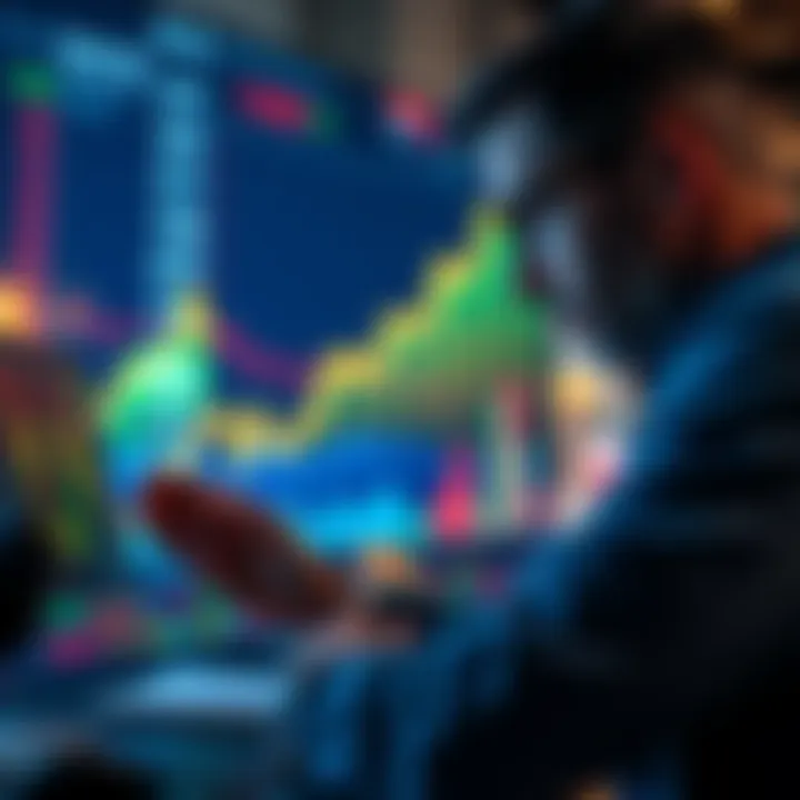 Investment Growth A person analyzing stock charts and reviewing investment strategies, with a graph showing an upward trend in the background.