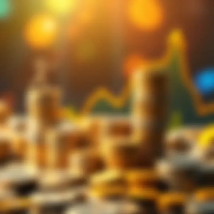 A visual representation of money growing, featuring stacks of coins and a graph showing upward trends, symbolizing investment returns with USDT.