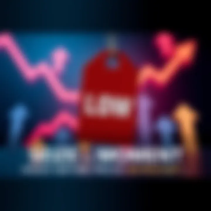 A bold graphic showing a price tag with a low price, signaling a chance to invest, with upward arrows suggesting rising prices in the background.