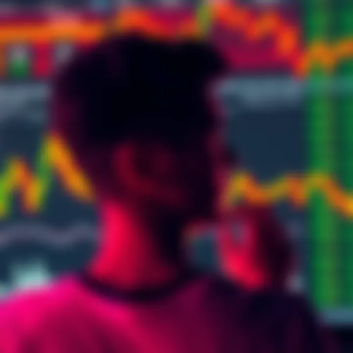 A person considering two investment options: dollar-cost averaging or a lump sum investment, with financial charts in the background.