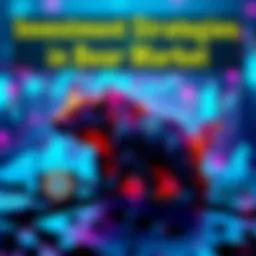 A visual representation of different investment strategies during a bear market, showing a bull and bear symbol, cryptocurrencies, and charts indicating growth despite market downturns.