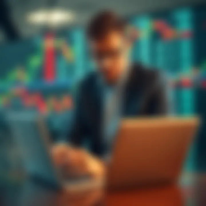 A businessman looking worried while watching stock market charts on a laptop, symbolizing the risks of passive investing.