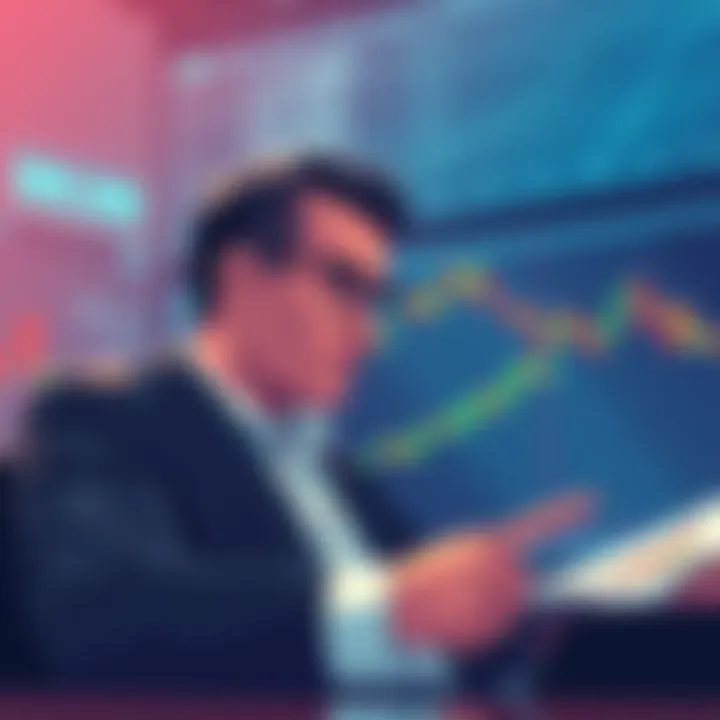 Investment Strategy Concept Illustration showing a businessman analyzing charts with high and low prices, representing a controversial investment strategy.