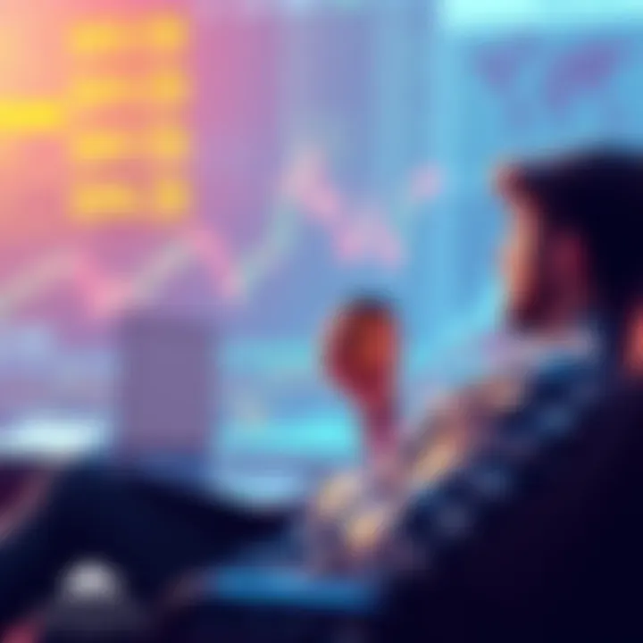Investment Strategy HODL A person sitting calmly with a laptop, looking at a chart showing fluctuating cryptocurrency prices while holding a coffee cup, symbolizing the HODL mentality in a volatile market.