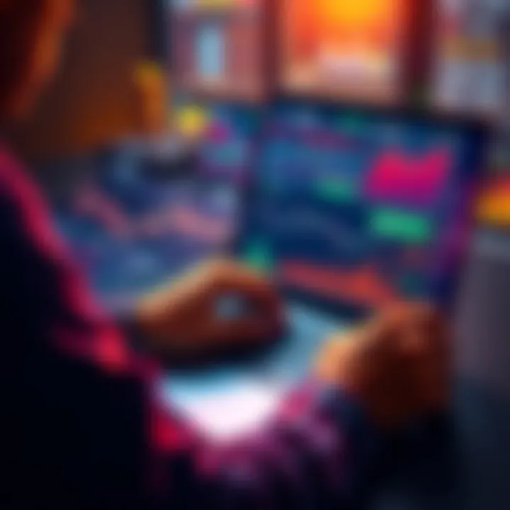 A person analyzing investment charts and graphs on a laptop, showcasing trends and profits.