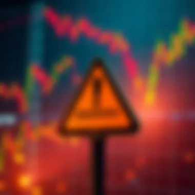 A graphic showing a warning sign with financial charts in the background, representing risks in investing in MSTR and STRC.