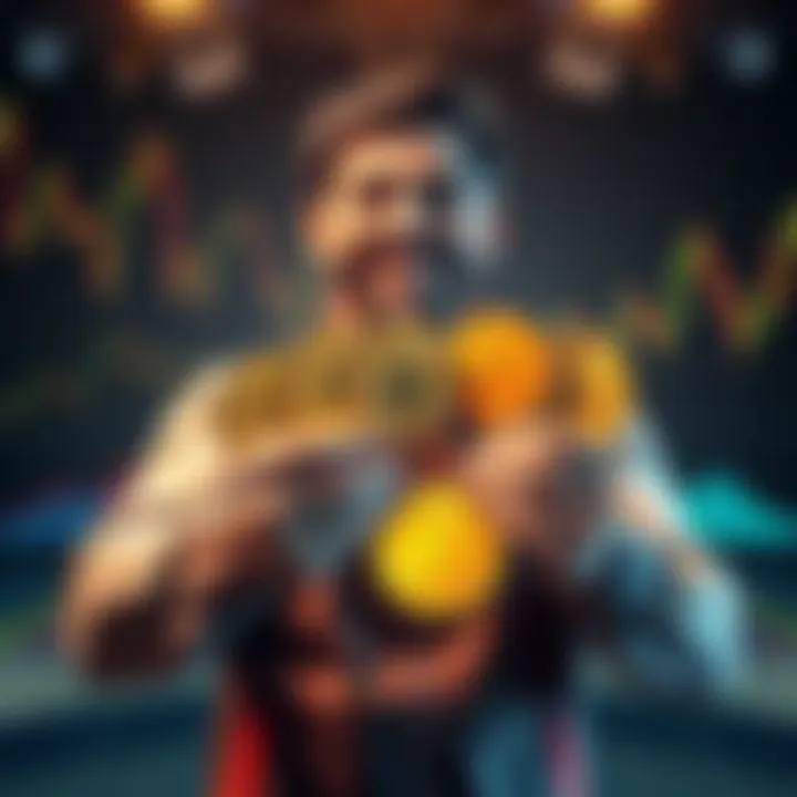 An enthusiastic investor proudly displays their $ONE tokens, reflecting their growth from 1 million to over 10 million, with a backdrop of price charts and projections for the cryptocurrency's future.