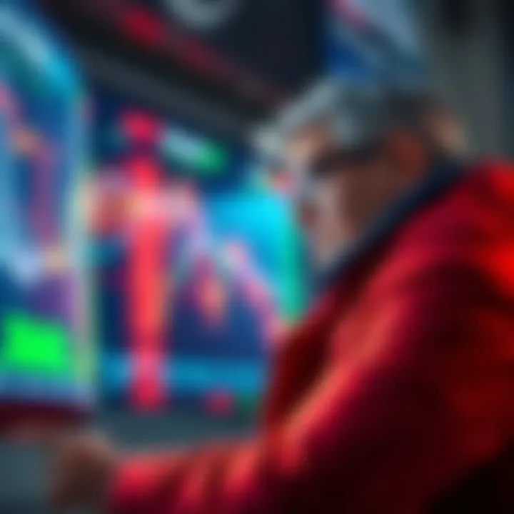 An investor looking at a stock chart showing a 15% decline, contemplating adding $30 to lower average cost.