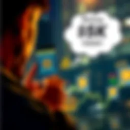 A person holding a smartphone displaying Bitcoin graphics while contemplating a $5,000 investment, with a thought bubble showing traditional ETF options in the background.