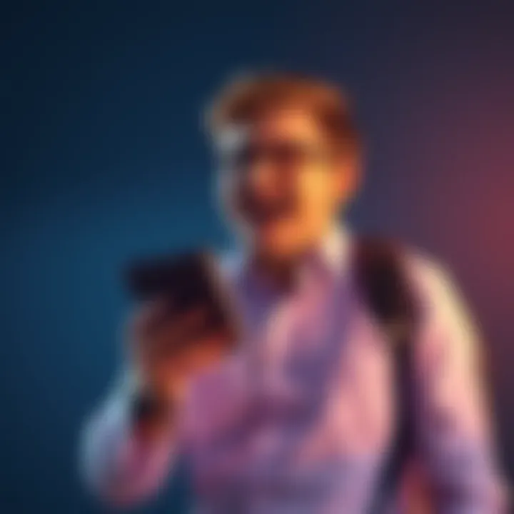 An investor holding a digital wallet while excitedly discussing buying Atom cryptocurrency, symbolizing growth in their investment.