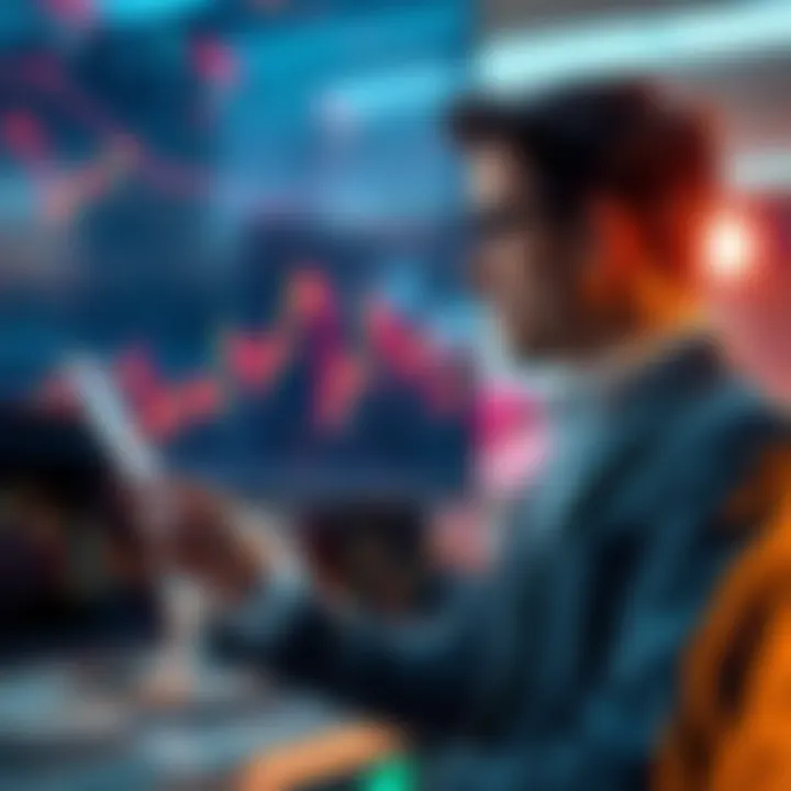 An investor reviewing a stock market chart while considering purchases during a market dip.