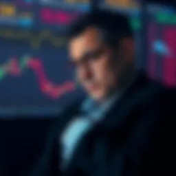 Investor contemplating financial loss A worried investor looks at financial charts, showing a decline in investment value.