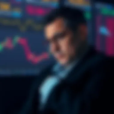 Investor contemplating financial loss A worried investor looks at financial charts, showing a decline in investment value.