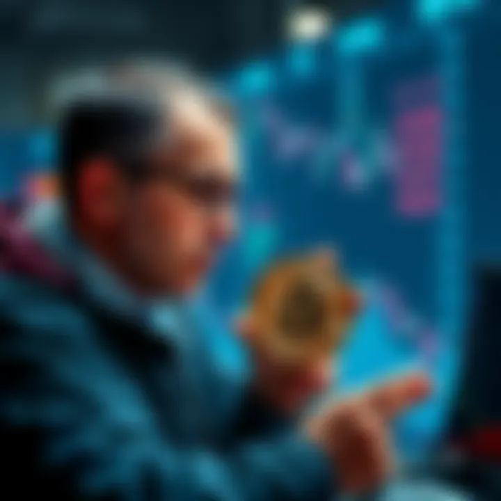 Investor Committed to Dollar-Cost Averaging An investor buying Bitcoin regularly despite market dips, symbolizing long-term investment strategy