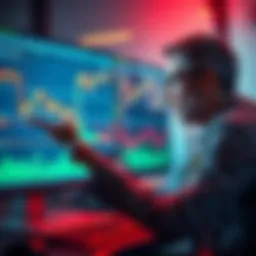 Investor looking at financial charts A worried investor examines fluctuating financial charts on a computer screen, showing losses and low market performance.